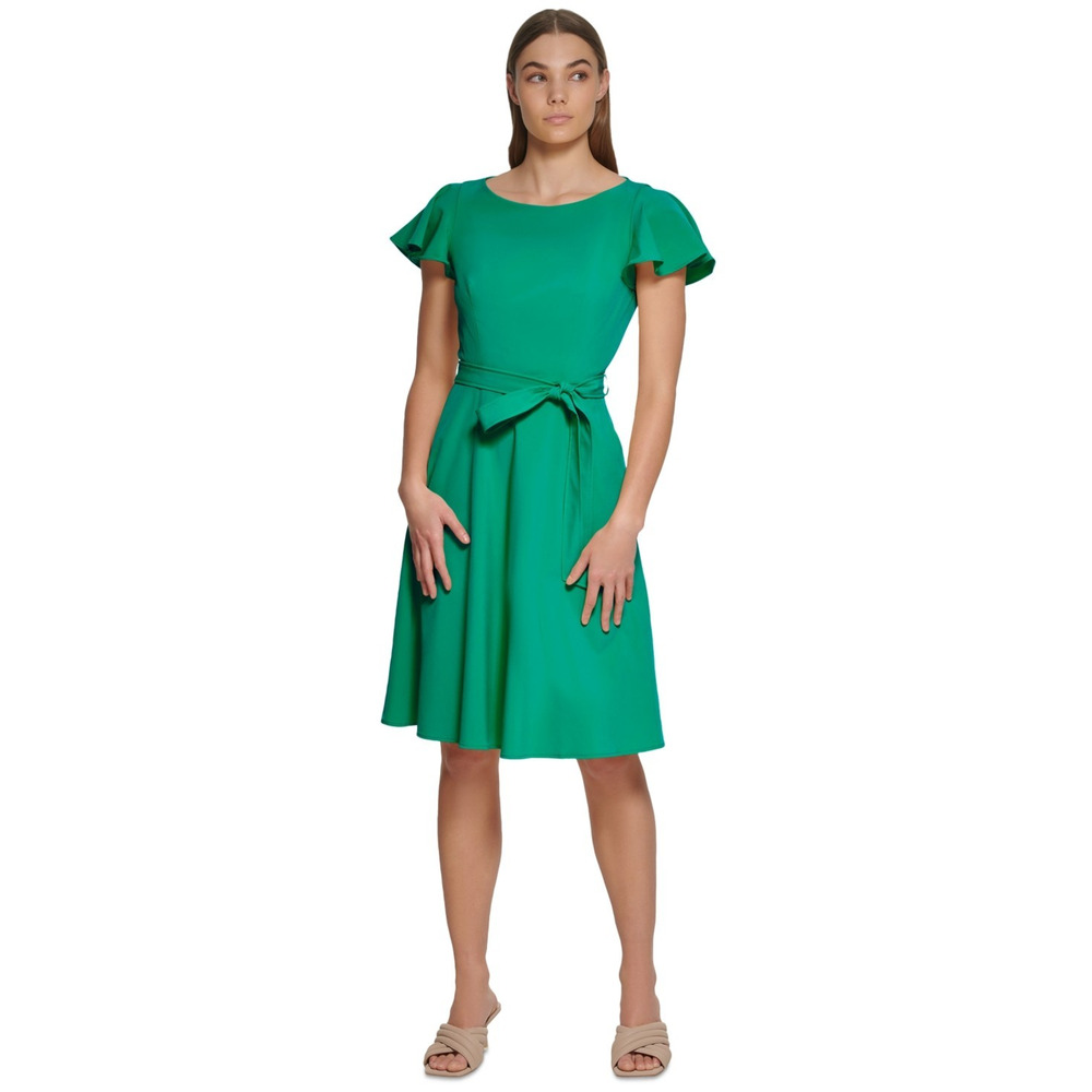 Calvin Klein Women's Flutter-Sleeve Tie-Waist Pink Dress, Size 4, MSRP: 129$